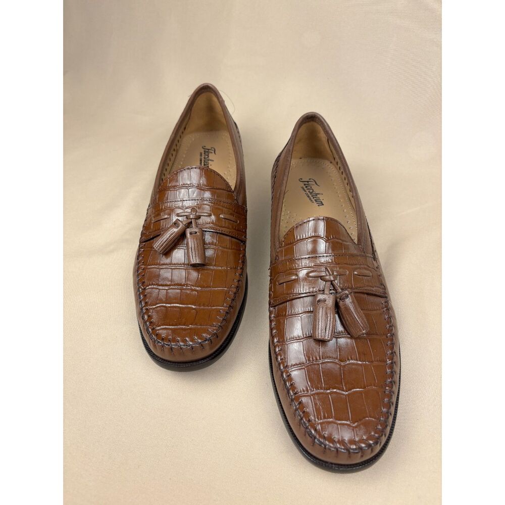 Florsheim Pisa 18469 Men 10.5 D Cognac Croc Embossed Leather Tassel Loafers